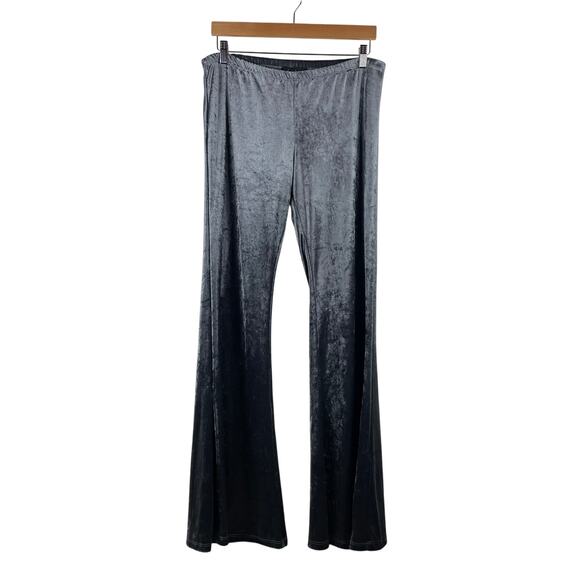 EZRA Women's Silver Crushed Velour Flared Leg Pants Size Large Y2K Stretch - Picture 1 of 6